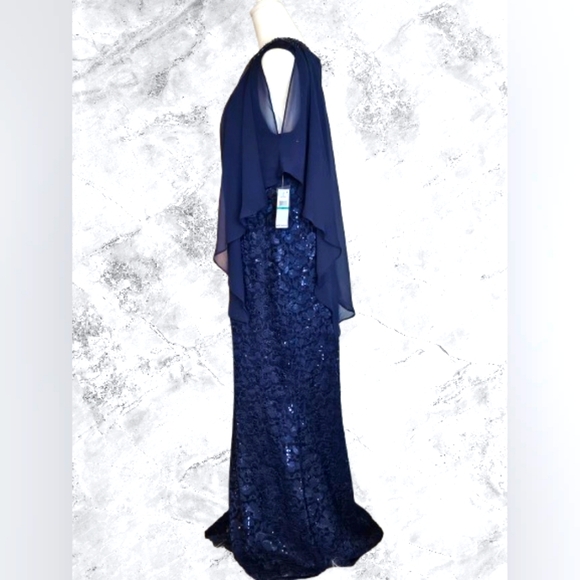 π£Ladies SNLY Chiffon-Overlay Maxi Navy Lace Evening Dress Size 16P π NWTags π - Picture 5 of 8